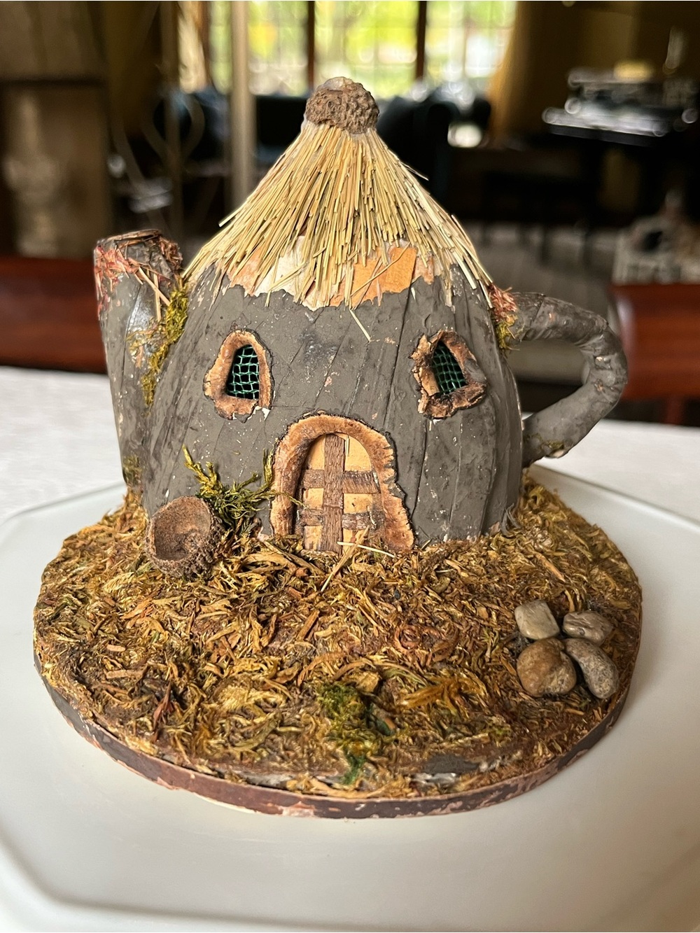 Pottery Barn Fairy Teapot Cottage with Natural Straw Roof